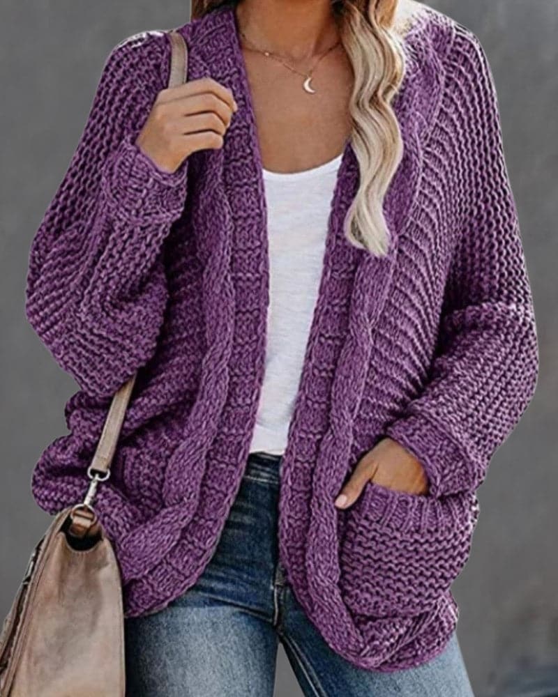 Women's Knit Cardigan - Oversized Fit - Long-Sleeved Soft and Warm - Open Front