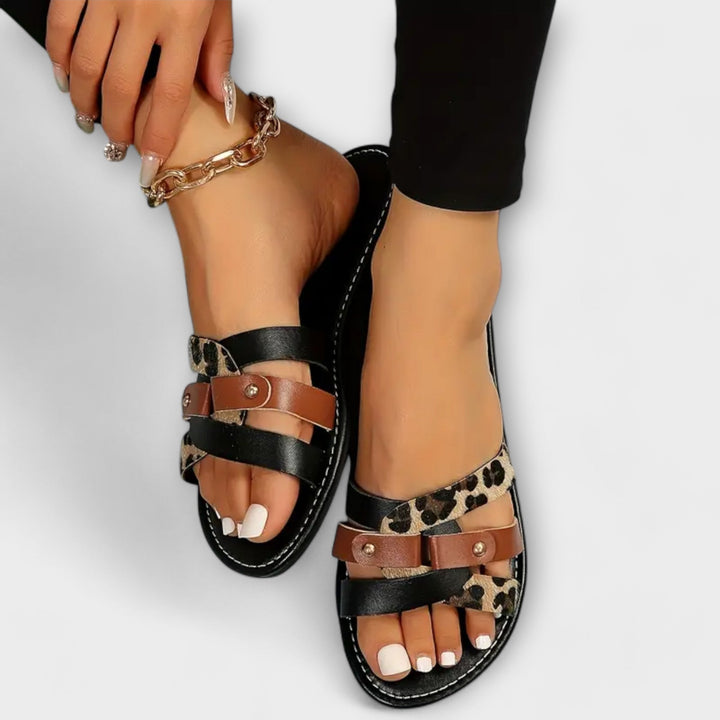 Leopard Print Sandals with Crossed Straps