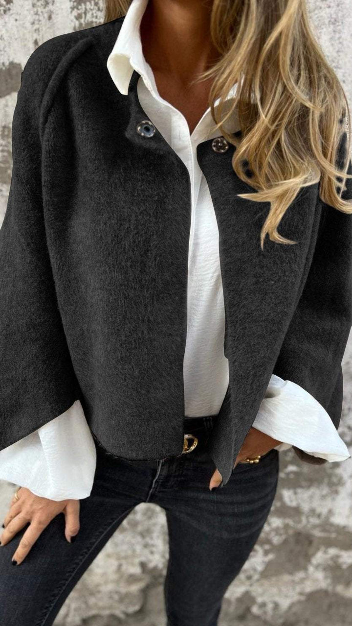 Women's Short Jacket - Wool Blend - Relaxed Fit - Open Front - Button Details