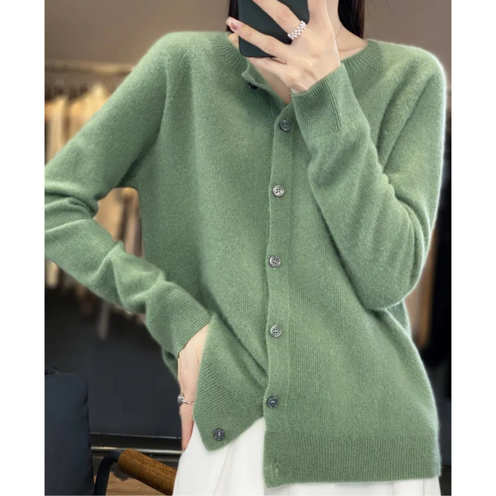 Women's Cardigan - Soft Wool - Relaxed Fit - Button Closure - Ribbed Edges