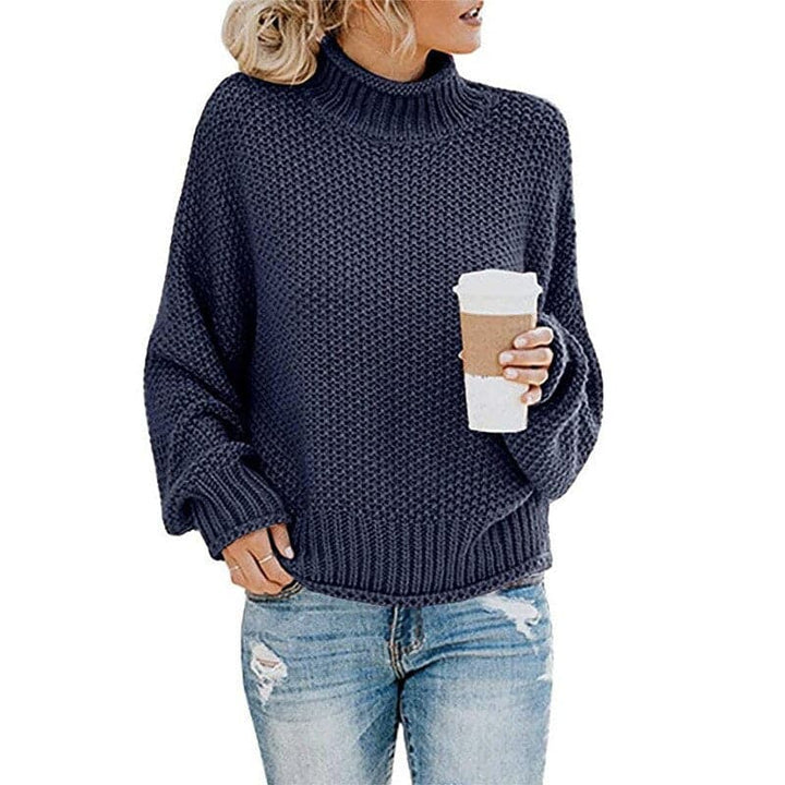 Women's Knit Sweater - High Turtleneck - Chunky Knit - Relaxed Fit - Soft and Warm