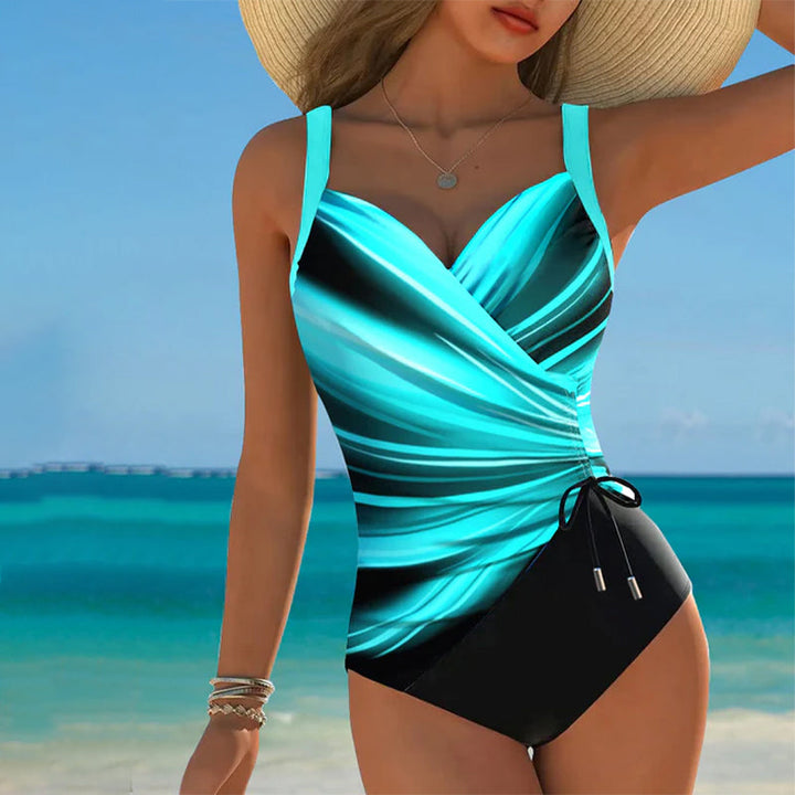 One-Piece Swimsuit with Lacing Details and Contrasting Color Accents