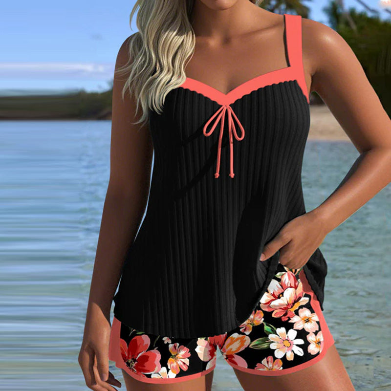 V-Neck Tankini with Pattern and Sport Shorts