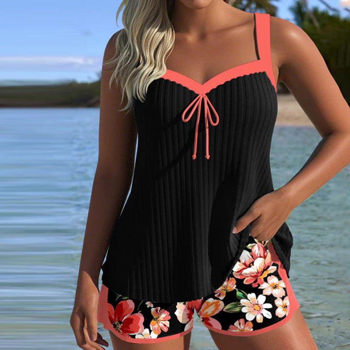 V-Neck Tankini with Pattern and Sport Shorts