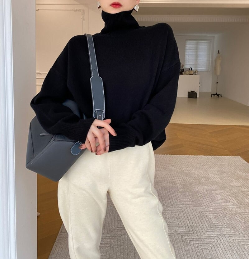 Women's Turtleneck Sweater – Soft Knit – Relaxed Fit – Long Sleeves