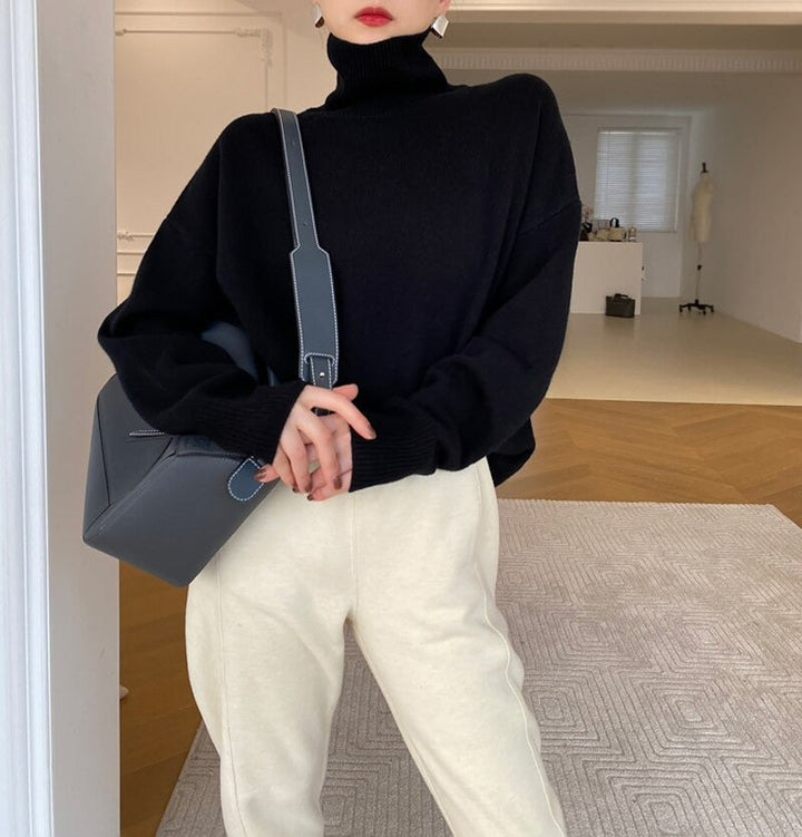 Women's Turtleneck Sweater – Soft Knit – Relaxed Fit – Long Sleeves