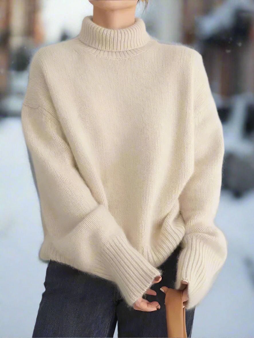 Women's Turtleneck Sweater - Soft Knit - Oversized Fit - Long Sleeves