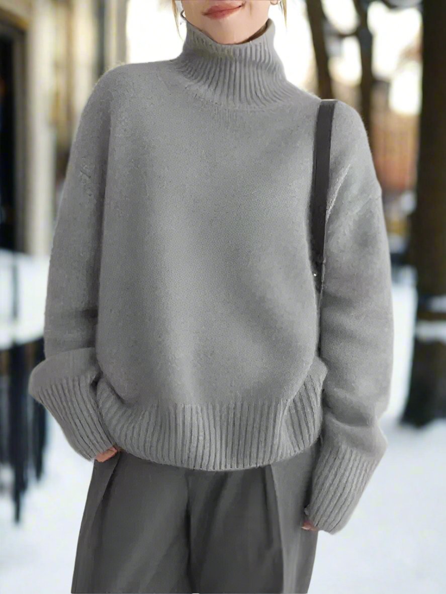 Women's Turtleneck Sweater - Soft Knit - Oversized Fit - Long Sleeves