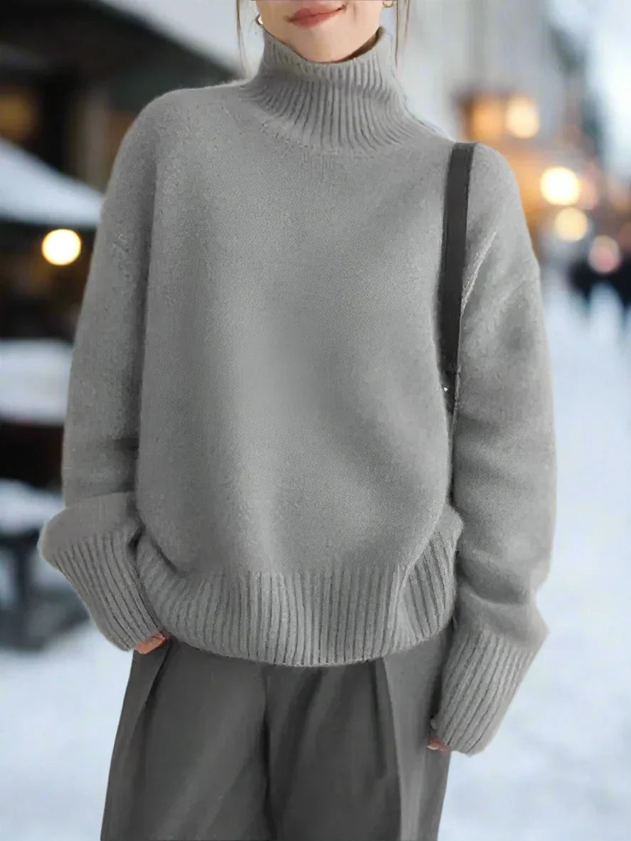 Women's Turtleneck Sweater - Knit - Oversized Fit - Long-Sleeved Comfortable