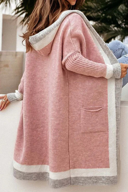 Women's Long Cardigan - Open Front - Soft Knit - Ribbed Cuffs - With Pockets