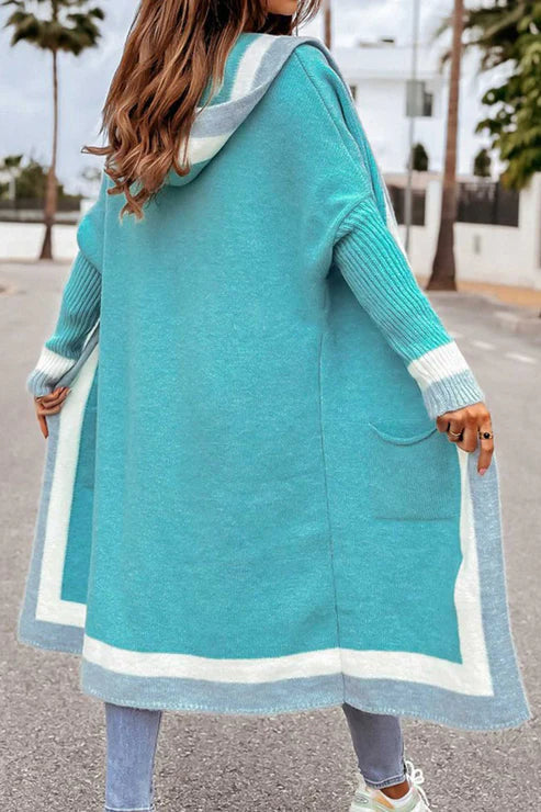 Women's Long Cardigan - Open Front - Soft Knit - Ribbed Cuffs - With Pockets