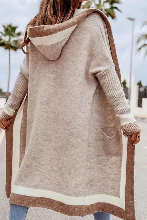 Women's Long Cardigan - Open Front - Soft Knit - Ribbed Cuffs - With Pockets