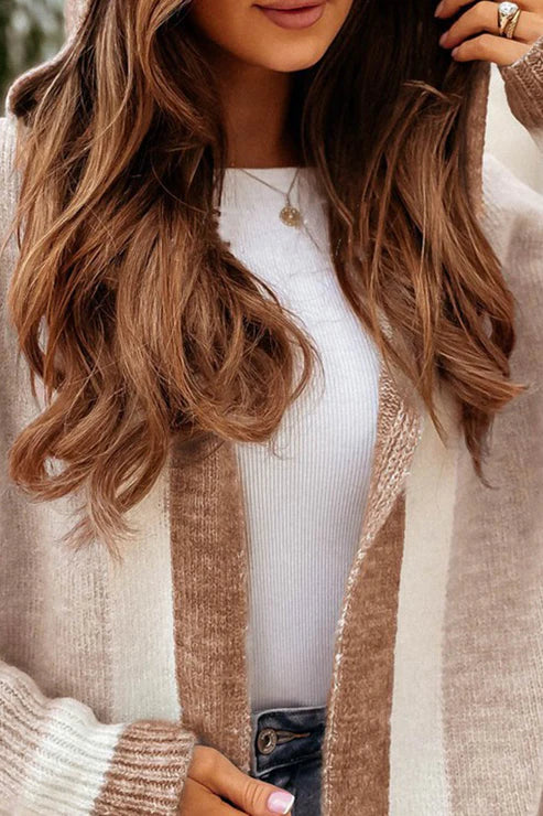 Women's Long Cardigan - Open Front - Soft Knit - Ribbed Cuffs - With Pockets