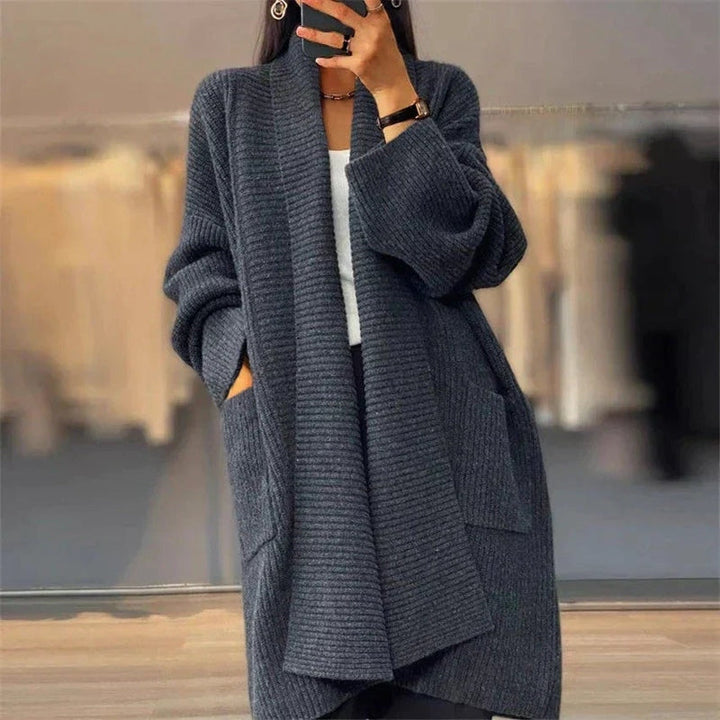 Women's Cardigan - Ribbed Long Style - Open Front with Side Pockets - Casual Fit