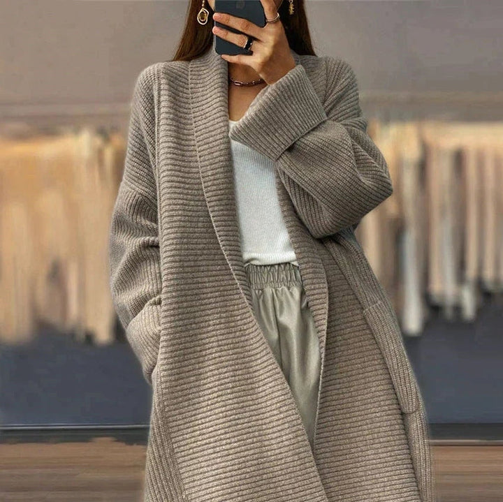 Women's Cardigan - Ribbed Long Style - Open Front with Side Pockets - Casual Fit