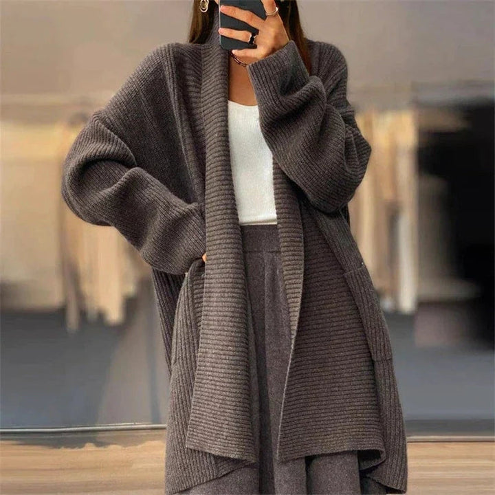 Women's Cardigan - Ribbed Long Style - Open Front with Side Pockets - Casual Fit
