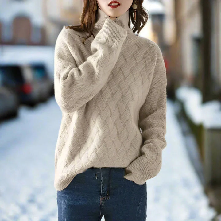 Women's Turtleneck Sweater - Cable Knit - Soft Wool Blend - Loose Fit