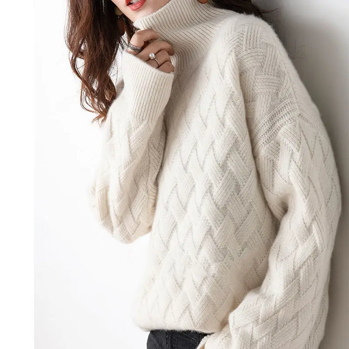 Women's Turtleneck Sweater - Cable Knit - Soft Wool Blend - Loose Fit