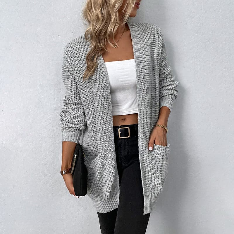 Women's Cardigan – Knitted Open Front – Relaxed Fit – Long Sleeves with Ribbed Cuffs