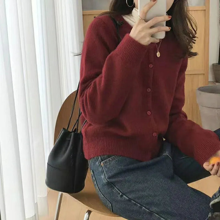 Women's Cardigan - Soft Knit - Button Closure - Long-Sleeved Short Fit