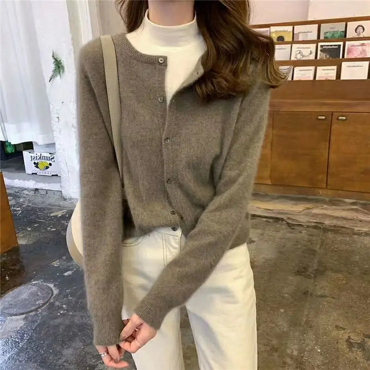 Women's Cardigan - Soft Knit - Button Closure - Long-Sleeved Short Fit