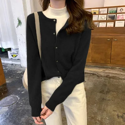Women's Cardigan - Soft Knit - Button Closure - Long-Sleeved Short Fit