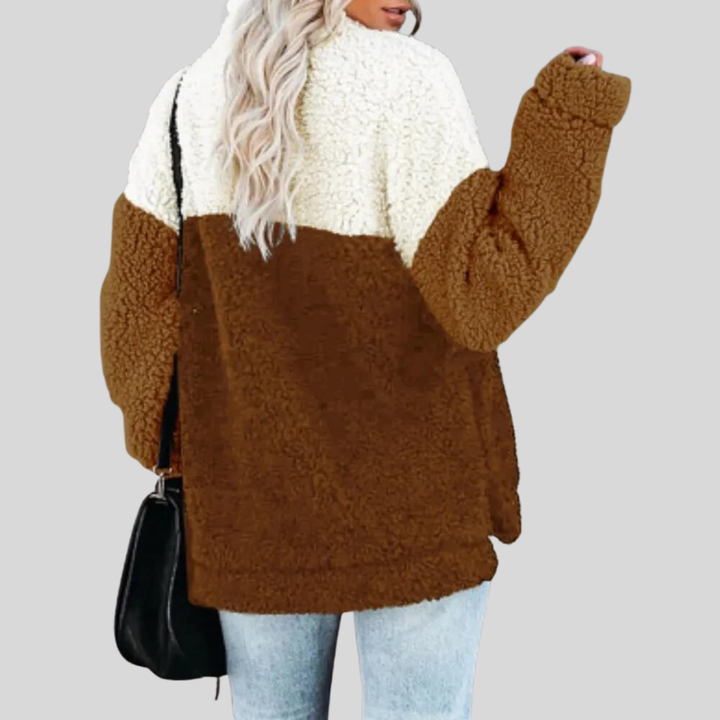 Women's Sherpa Pullover - Soft Fleece - Quarter Zipper - Stand Collar - Relaxed Fit