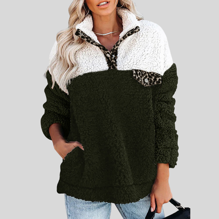 Women's Sherpa Pullover - Soft Fleece - Quarter Zipper - Stand Collar - Relaxed Fit