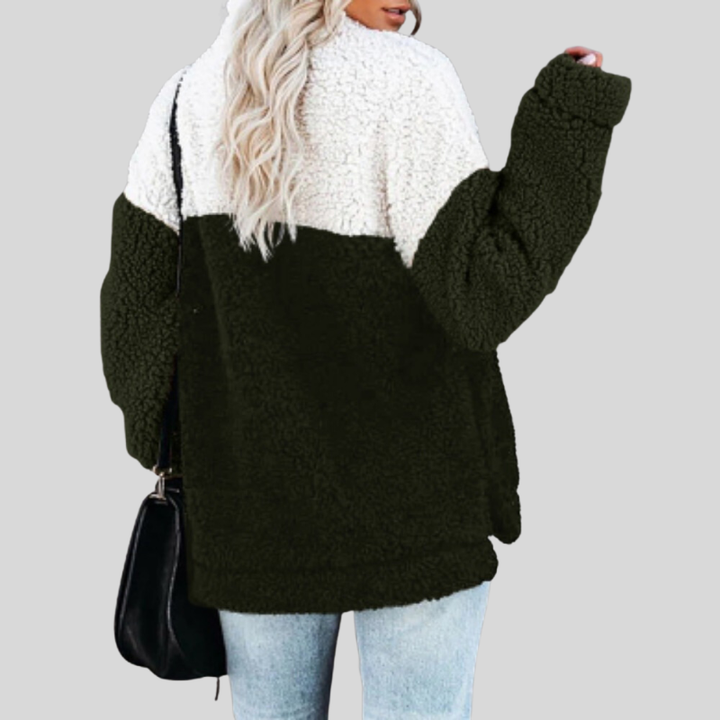 Women's Sherpa Pullover - Soft Fleece - Quarter Zipper - Stand Collar - Relaxed Fit