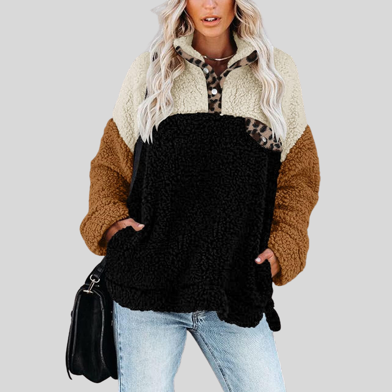Women's Sherpa Pullover - Soft Fleece - Quarter Zipper - Stand Collar - Relaxed Fit