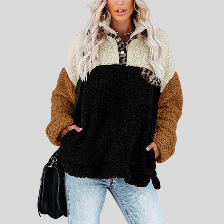 Women's Sherpa Pullover - Soft Fleece - Quarter Zipper - Stand Collar - Relaxed Fit