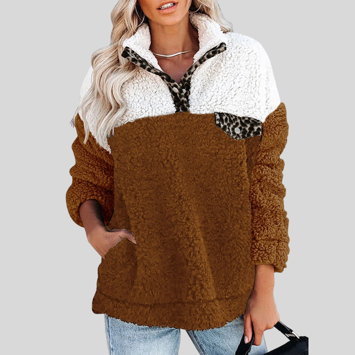Women's Sherpa Pullover - Soft Fleece - Quarter Zipper - Stand Collar - Relaxed Fit