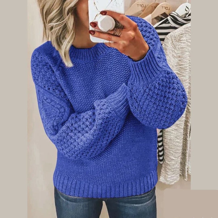 Women's Knit Sweater - Soft Knit - Relaxed Fit - Balloon Sleeves and Round Neck