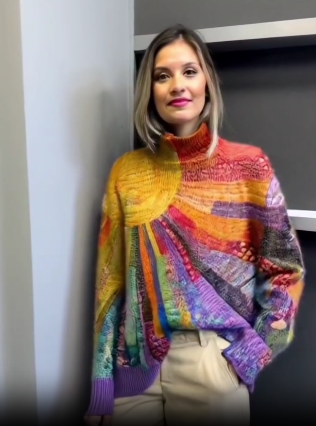 SOLVIA™ – Cozy Roll Neck Sweater with Vibrant Accents
