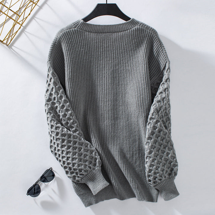 Women's Cardigan - V-Neck Knit - Button Closure - Balloon Sleeves - Relaxed Fit