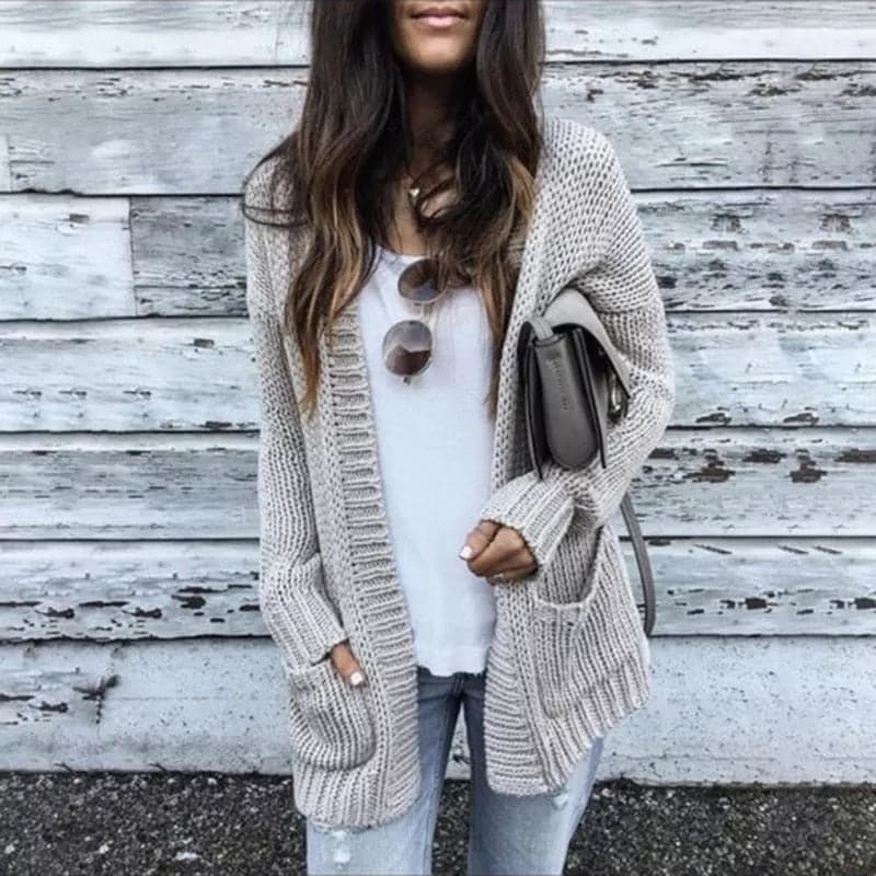 Women's Cardigan - Knit - Open Front - Relaxed Fit - With Pockets