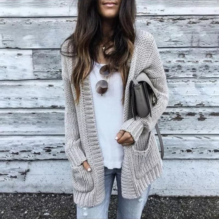 Women's Cardigan - Knit - Open Front - Relaxed Fit - With Pockets