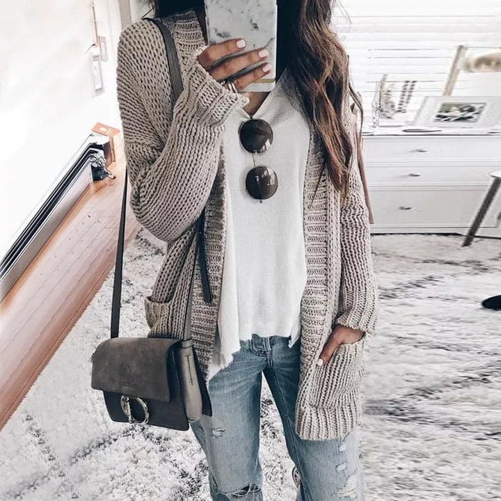 Women's Cardigan - Knit - Open Front - Relaxed Fit - With Pockets