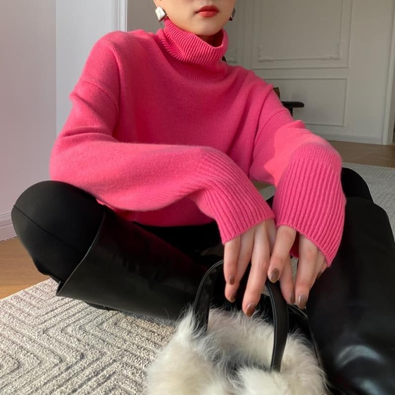 Women's Knit Sweater - Turtleneck - Loose Fit - Soft and Warm - Long Sleeves