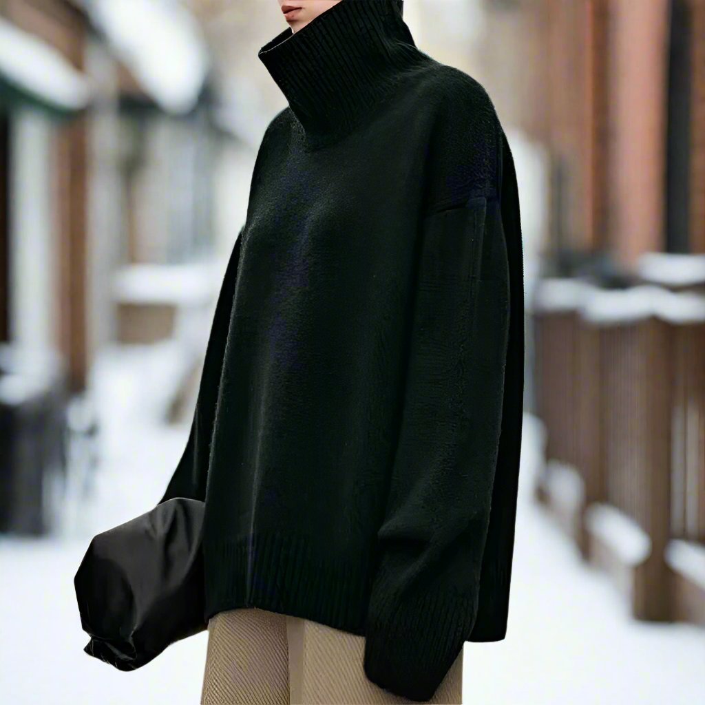 Women's Turtleneck Sweater - Knitted Wool Blend - Oversized Fit - Soft and Warm