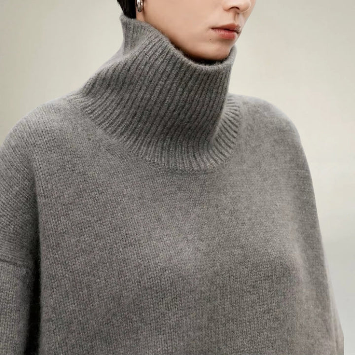 Women's Turtleneck Sweater - Knitted Wool Blend - Oversized Fit - Soft and Warm