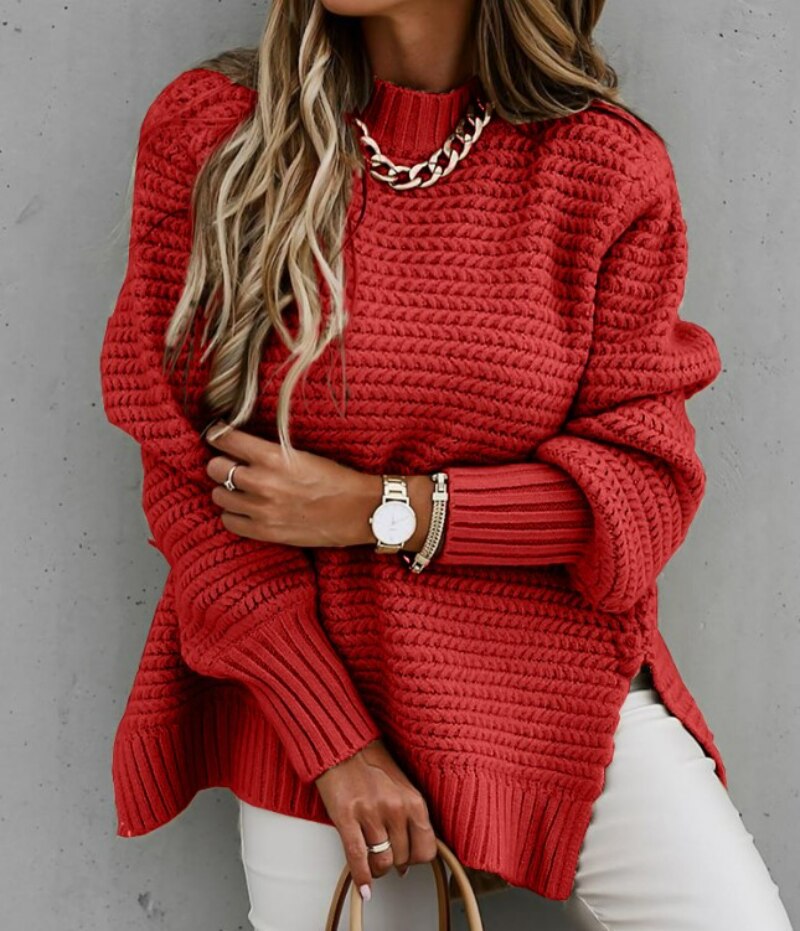 Women's Knit Sweater - Oversized Fit - Round Neck - Long Sleeves - Soft and Comfortable