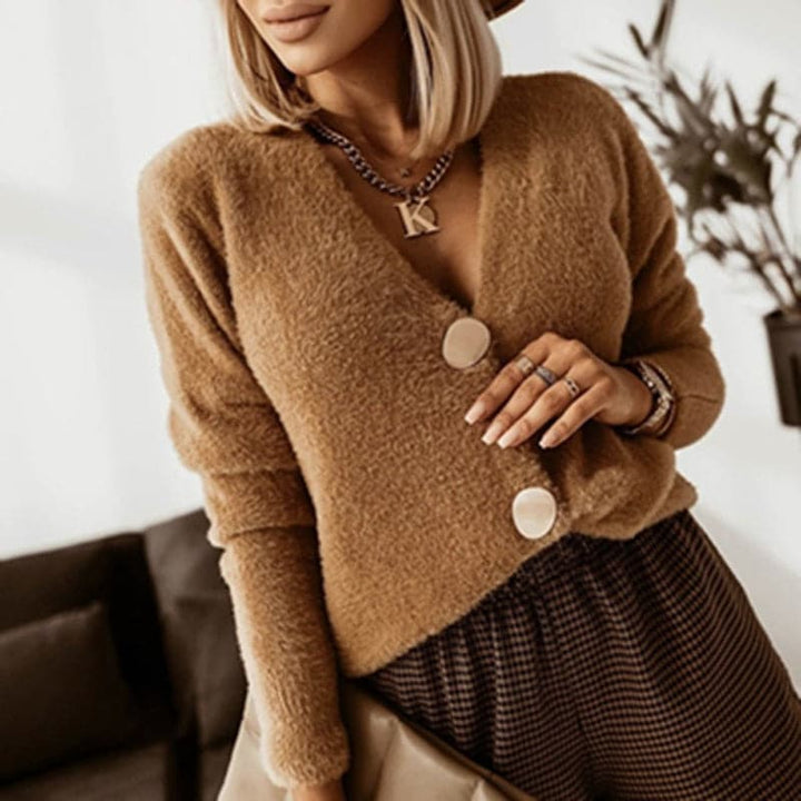 Women's Cardigan - Soft Knit - V-Neck - Large Buttons - Relaxed Fit