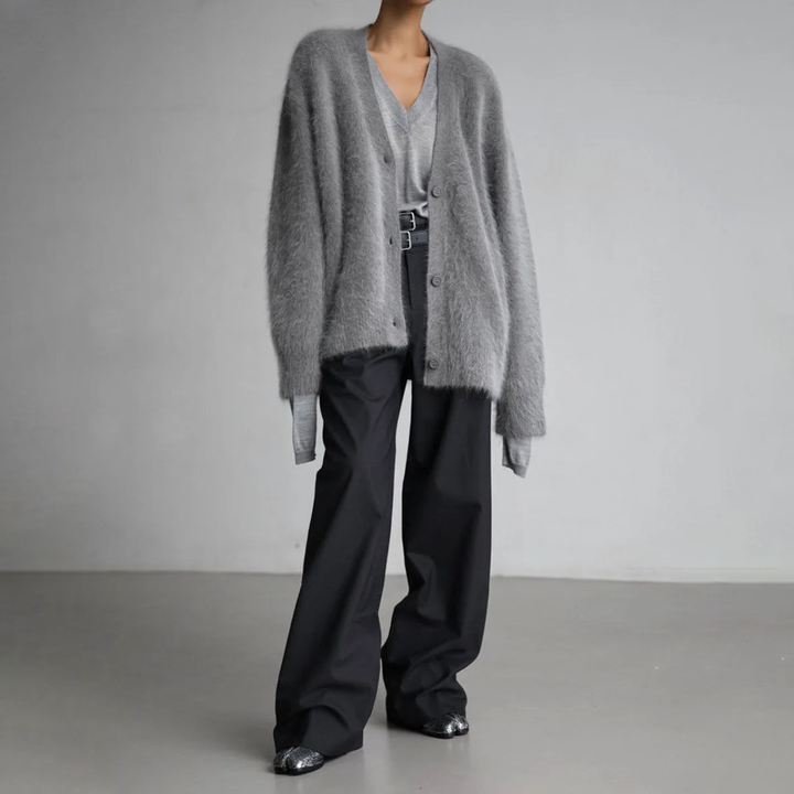 Women's Cardigan - Soft Mohair - Oversized Fit - Long Sleeves - Button Closure