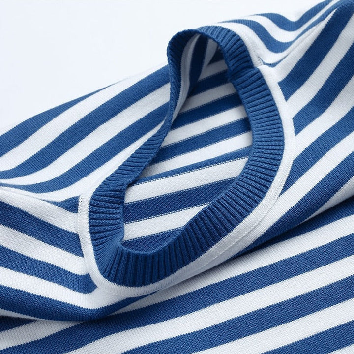 Women's Long-Sleeve T-shirt - Striped - Round Neck - Relaxed Fit - Breathable Cotton