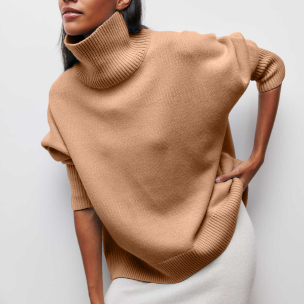 Women's Turtleneck Sweater - Oversized Fit - Soft Knit - Ribbed Edges