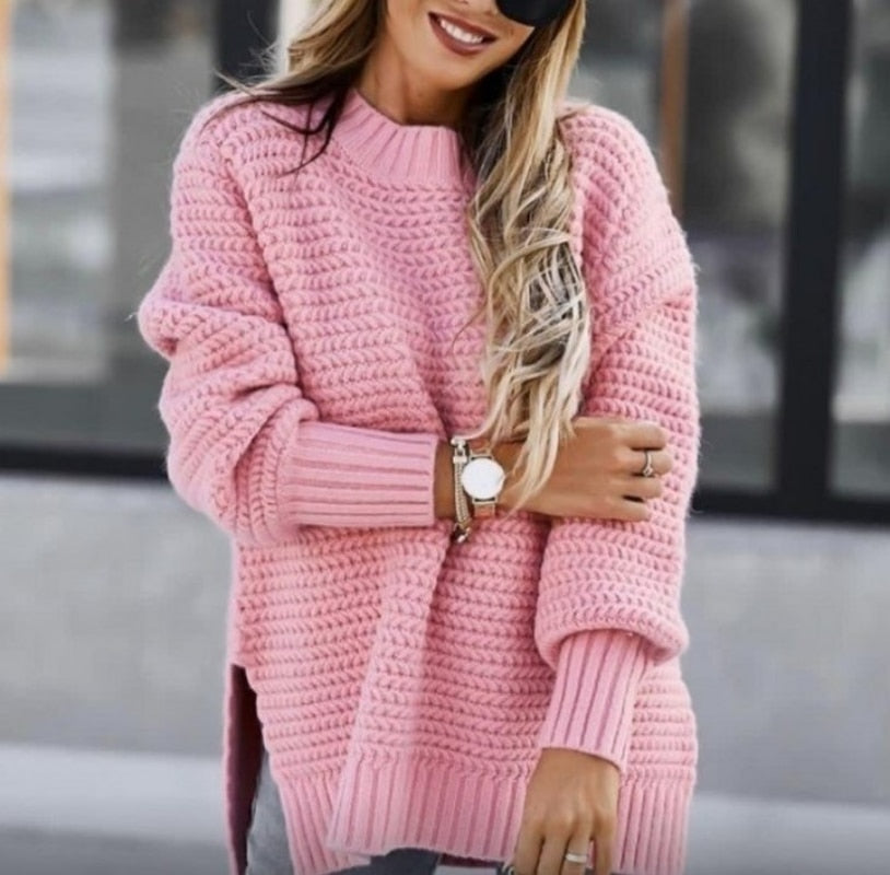 Women's Knit Sweater - Oversized Fit - Round Neck - Long Sleeves - Soft and Comfortable