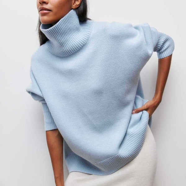 Women's Turtleneck Sweater - Oversized Fit - Soft Knit - Ribbed Edges