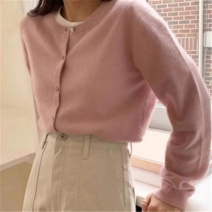 Women's Cardigan - Soft Knit - Button Closure - Long-Sleeved Short Fit