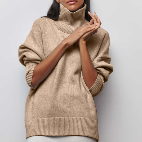 Women's Turtleneck Sweater - Oversized Fit - Soft Knit - Ribbed Edges